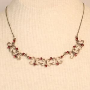 NWT 1979 Choker Necklace Ornate Gold Tone Metal Red Rhinestone Accents
